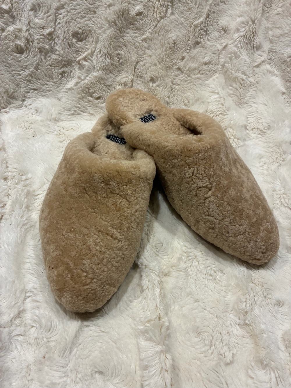 Eileen Fisher Plush Shearling Real Fur Slip-On Mules in Beige size 8.5